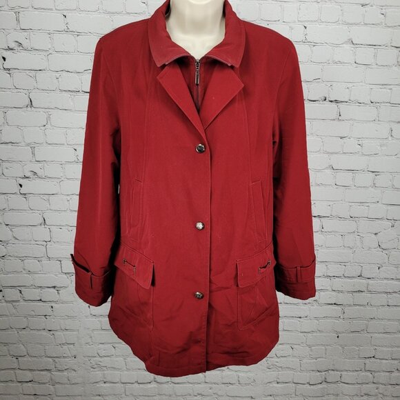 Gallery Red Full Zip Snap Lightweight Pockets Collared Jacket Size Medium M - Picture 1 of 16